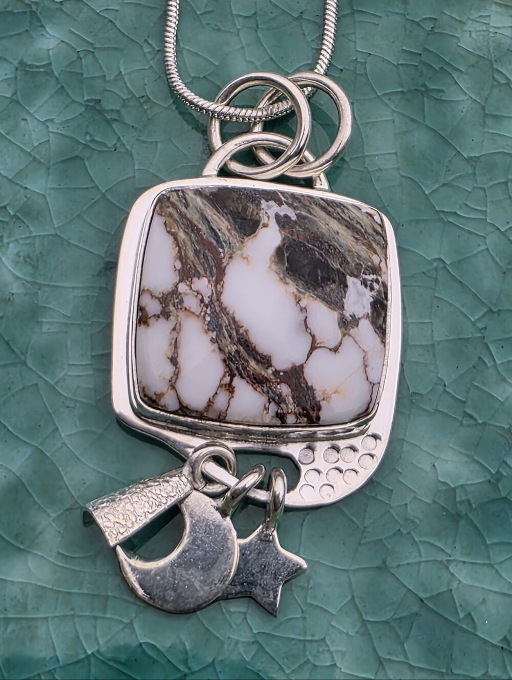 Wild Horse Gemstone Pendant W Celestial Charms In 925 Sterling Silver (1.95")